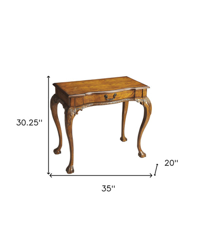 35" Brown Solid Wood Writing Desk