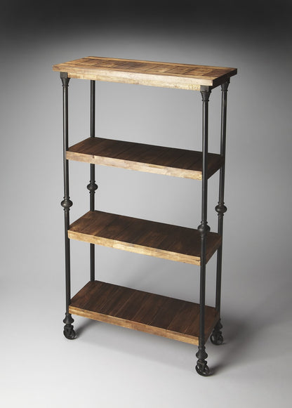 62" Wood Brown Iron Three Tier Standard Bookcase