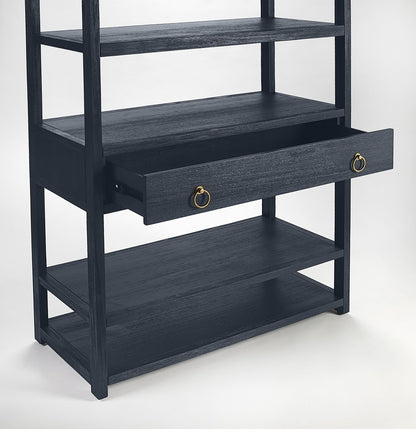 70" Navy Blue Five Tier Standard Bookcase With One Drawer