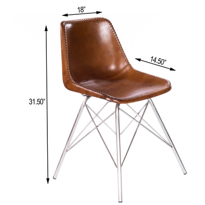 19" Brown And Silver Faux Leather Side Chair