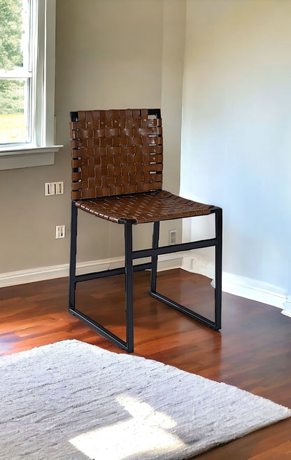 17" Brown And Black Faux Leather Side Chair