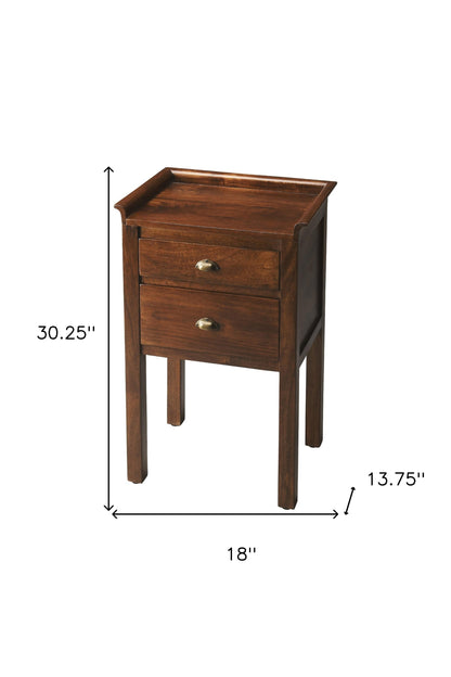 Table d'appoint en bois massif marron de 30 po avec deux tiroirs