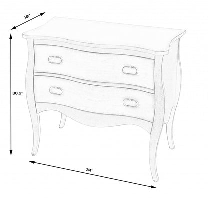 Commode à deux tiroirs en bois massif brun de 34 po