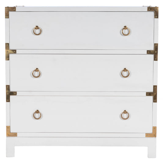 Commode à trois tiroirs en bois massif blanc de 28 po