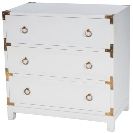 Commode à trois tiroirs en bois massif blanc de 28 po