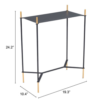 Table d'appoint en acier doré et noir de 24 po