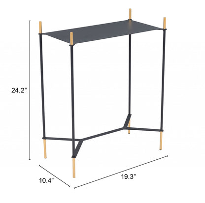 Table d'appoint en acier doré et noir de 24 po