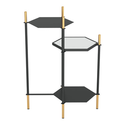 Table d'appoint en verre doré et noir de 27 po avec deux étagères