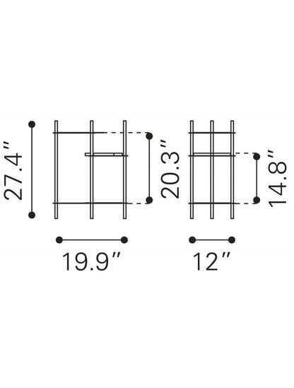 Table d'appoint en verre doré et noir de 27 po avec deux étagères