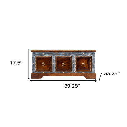 Table basse de rangement en bois et peinte à la main