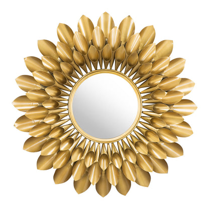 Miroir décoratif en métal doré à motif tournesol et soleil de 32 po