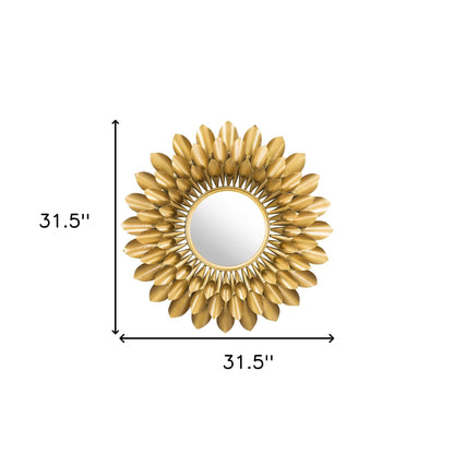 Miroir décoratif en métal doré à motif tournesol et soleil de 32 po