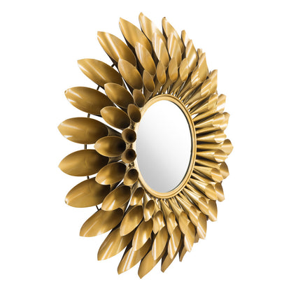 Miroir décoratif en métal doré à motif tournesol et soleil de 32 po