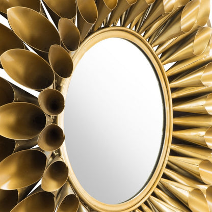 Miroir décoratif en métal doré à motif tournesol et soleil de 32 po