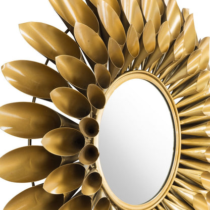 Miroir décoratif en métal doré à motif tournesol et soleil de 32 po