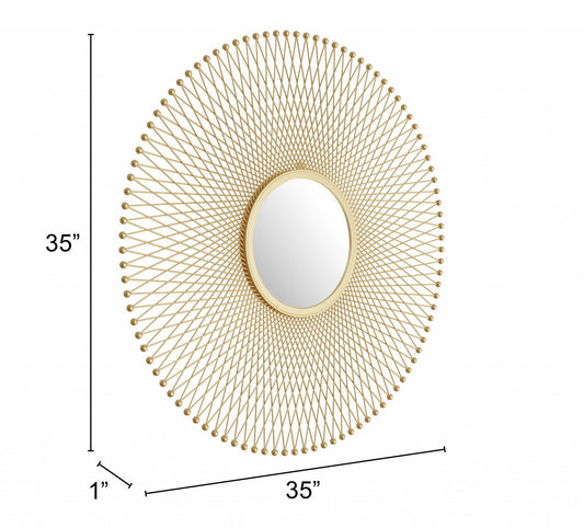 Miroir d'appoint rond doré de 35 po