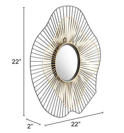 Miroir d'appoint abstrait en métal noir de 22 po