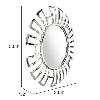 Miroir d'appoint abstrait en métal argenté de 30 po