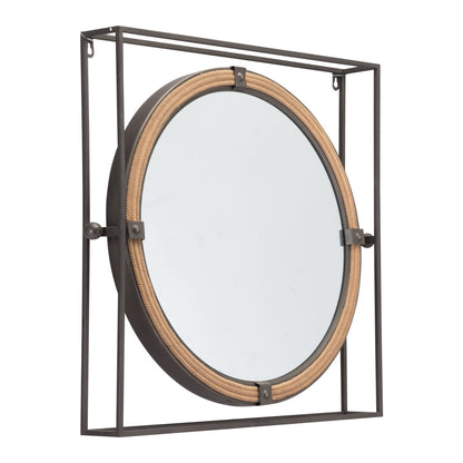 Miroir d'appoint carré gris avec cadre en acier de 22 po