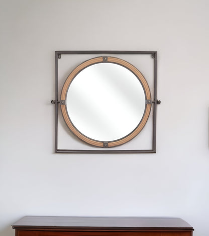 Miroir d'appoint carré gris avec cadre en acier de 22 po