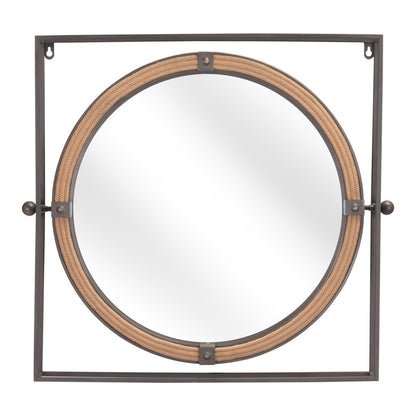 Miroir d'appoint carré gris avec cadre en acier de 22 po