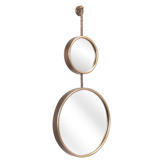 Miroir d'appoint rond encadré en acier doré de 35 po