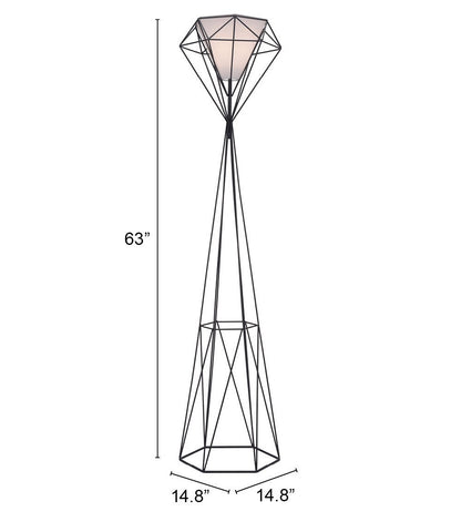 Lampadaire géométrique noir de 63 po avec abat-jour hexagonal en verre dépoli blanc