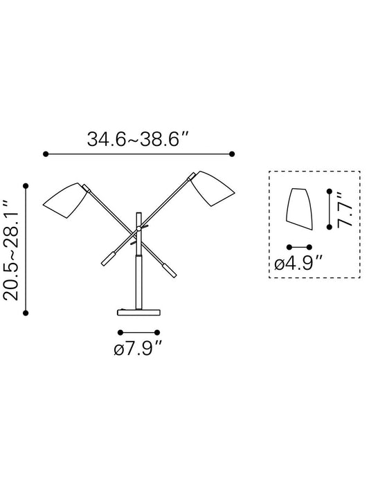 Lampe de table ou de bureau réglable noire et dorée de 28 po