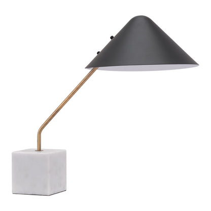 52" White Metal Bedside Table Lamp With Black Cone Shade