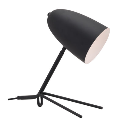 38" Black Metal Bedside Table Lamp With Black Dome Shade