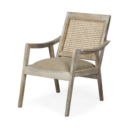 Fauteuil en tissu vieilli crème et naturel de 28 po