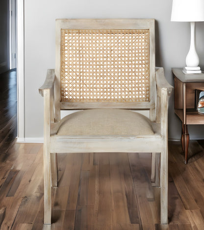 Fauteuil en tissu vieilli crème et naturel de 28 po