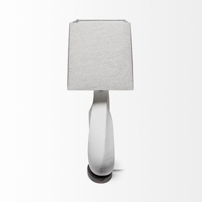 27" White Geometric Table Lamp With Gray Shade