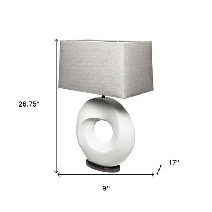 27" White Geometric Table Lamp With Gray Shade