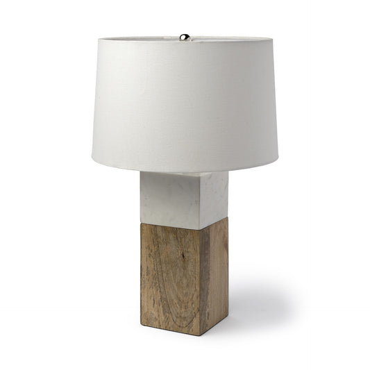 Lampe de table ou de bureau en marbre blanc et bois naturel