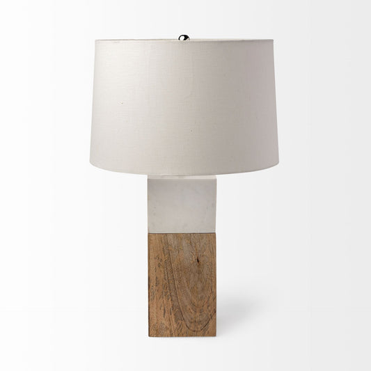 Lampe de table ou de bureau en marbre blanc et bois naturel