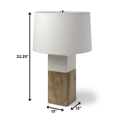 Lampe de table ou de bureau en marbre blanc et bois naturel