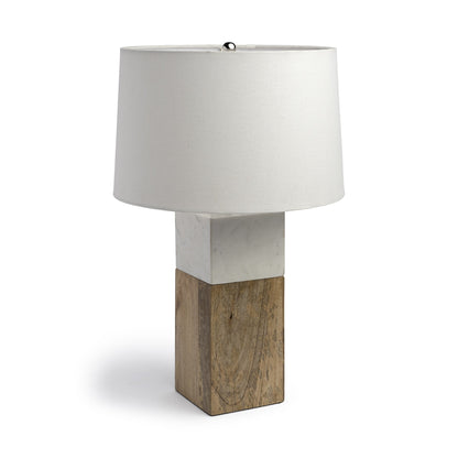 Lampe de table ou de bureau en marbre blanc et bois naturel