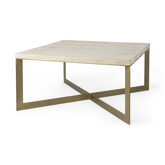 Table basse carrée en métal beige de 34 po