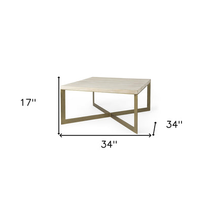 Table basse carrée en métal beige de 34 po