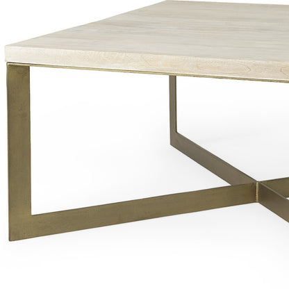 Table basse carrée en métal beige de 34 po