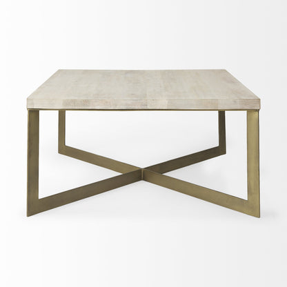 Table basse carrée en métal beige de 34 po