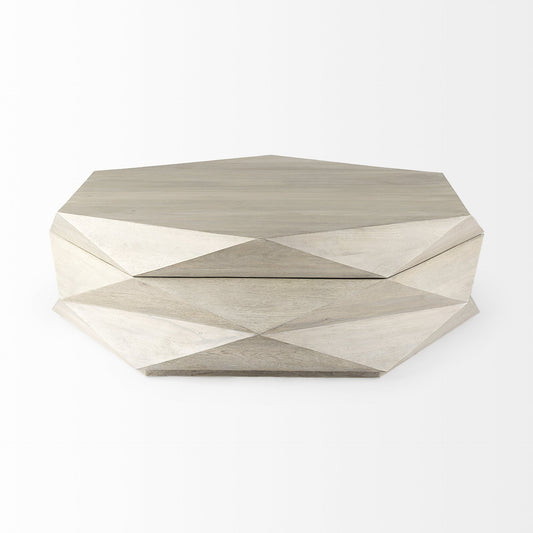 Table basse hexagonale en bois massif naturel de 48 po avec plateau relevable