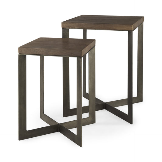 Table d'appoint carrée en bois massif brun de 26 po