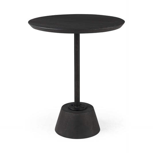 Table d'appoint ronde en bois massif et manufacturé noir de 24 po