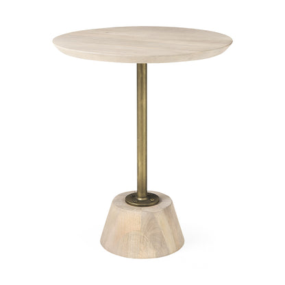 Table d'appoint ronde en bois massif et manufacturé beige de 24 po