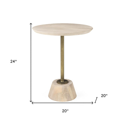 Table d'appoint ronde en bois massif et manufacturé beige de 24 po