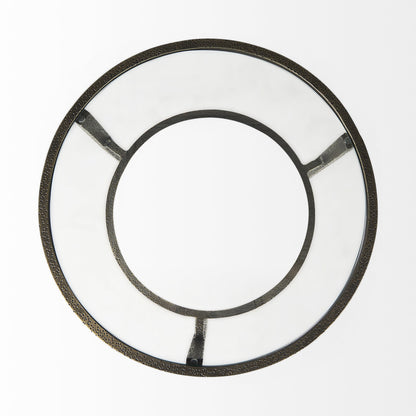 Table d'appoint ronde en bronze, verre transparent et métal de 23 po avec étagère