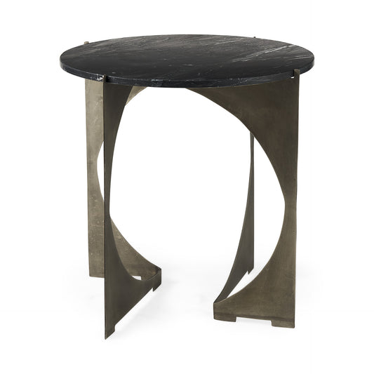 Table d'appoint ronde en marbre noir de 20 po