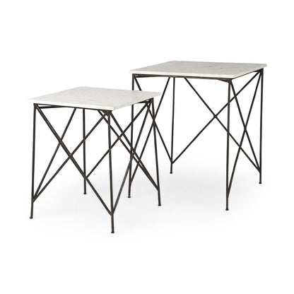 Table d'appoint carrée en bronze et marbre blanc de 24 po